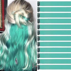 jooceebaby Extension Capelli Colorati Con Clip Turchese 12 pezzi 22 pollici Lungo Dritto Sintetiche Resistenti al Calore per Bambini Ragazze Donne Festival Feste Halloween Cosplay