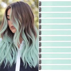 jooceebaby Extension Capelli Colorati Con Clip Verde uovo d'anatra 12 pezzi 22 pollici Lungo Dritto Sintetiche Resistenti al Calore per Bambini Ragazze Donne Festival Feste Halloween Cosplay