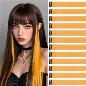 jooceebaby Extension Capelli Colorati Con Clip Giallo mango 12 pezzi 22 pollici Lungo Dritto Sintetiche Resistenti al Calore per Bambini Ragazze Donne Festival Feste Halloween Cosplay