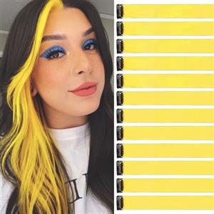 jooceebaby Extension Capelli Colorati Con Clip Giallo 12 pezzi 22 pollici Lungo Dritto Sintetiche Resistenti al Calore per Bambini Ragazze Donne Festival Feste Halloween Cosplay