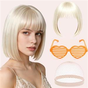 Helixor Parrucca Donna Bionda- Parrucche Carnevale Donna con Colorate Occhiale et Cappuccio Parrucca, Corta Parrucche Caschetto Bob Wig per Carnevale Cosplay Costume Festa in Maschera Quotidiano