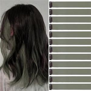 jooceebaby Extension Capelli Colorati Con Clip Grigio cenere 12 pezzi 22 pollici Lungo Dritto Sintetiche Resistenti al Calore per Bambini Ragazze Donne Festival Feste Halloween Cosplay