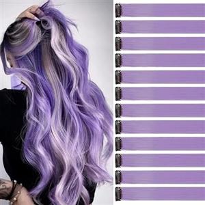 jooceebaby Extension Capelli Colorati Con Clip Lilla chiaro 12 pezzi 22 pollici Lungo Dritto Sintetiche Resistenti al Calore per Bambini Ragazze Donne Festival Feste Halloween Cosplay