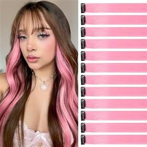 jooceebaby Extension Capelli Colorati Con Clip Rosso anguria 12 pezzi 22 pollici Lungo Dritto Sintetiche Resistenti al Calore per Bambini Ragazze Donne Festival Feste Halloween Cosplay