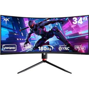 KTC Monitor 34 Pollici Curvo, UWQHD (3440 x 1440) 180Hz Monitor Gaming, Adaptive Sync, 21:9 VA Panel 1500R, 1ms MPRT, HDR 10, rapporto di contrasto 4000:1, 2 x DP (180Hz), 2 x HDMI (100Hz), H34S18S