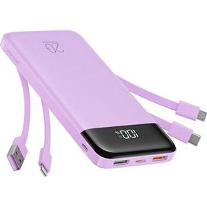 Charmast Power Bank 20000mAh con Cavi Integrati USB C Caricabatterie Portatile Carica Rapida 22.5W Batteria Esterna LED Display con 5 Uscite e 4 ingressi per Smartphones e Tablet (viola)