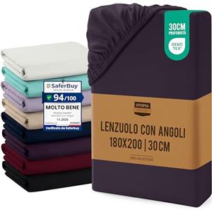 Utopia Bedding Lenzuolo con Angoli, Una Piazza - 180x200x30 cm - Porpora - Microfibra di Poliestere Spazzolato - Lenzuolo Sotto con Angoli Elasticizzato