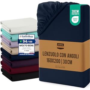Utopia Bedding Lenzuolo con Angoli, Una Piazza - 160x200x30 cm - Blu Navy - Microfibra di Poliestere Spazzolato - Lenzuolo Sotto con Angoli Elasticizzato