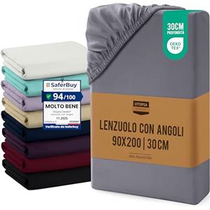 Utopia Bedding Lenzuolo con Angoli, Una Piazza - 90x200x30 cm - Grigio - Microfibra di Poliestere Spazzolato - Lenzuolo Sotto con Angoli Elasticizzato