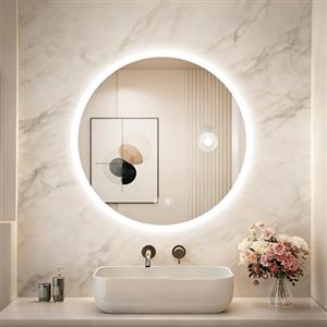 LUVODI Specchio Bagno con Luce LED Rotondo 60 cm: Specchio led bagno con Antiappannamento, 3000K-6000K, Dimmerabile 3 Colori Luce, Funzione Memoria, HD Specchio in Resina