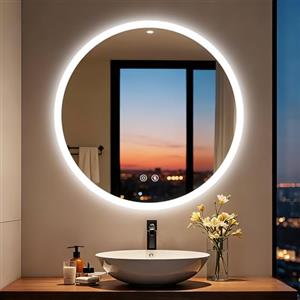 LUVODI Specchio Bagno con Luce LED Rotondo 80 cm: Specchio led bagno con Antiappannamento, 3000K-6000K, Dimmerabile 3 Colori Luce, Funzione Memoria, Vetro HD Specchio