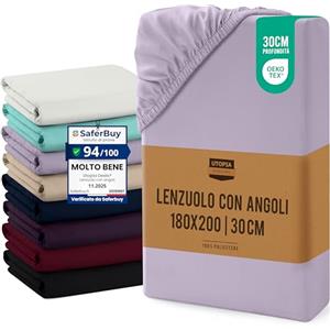 Utopia Bedding Lenzuolo con Angoli, Una Piazza - 180x200x30 cm - Lavanda - Microfibra di Poliestere Spazzolato - Lenzuolo Sotto con Angoli Elasticizzato