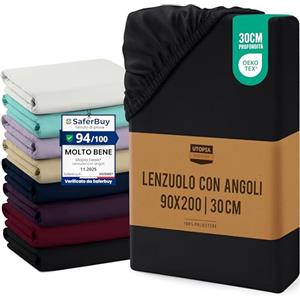 Utopia Bedding Lenzuolo con Angoli, Una Piazza - 90x200x30 cm - Nero - Microfibra di Poliestere Spazzolato - Lenzuolo Sotto con Angoli Elasticizzato