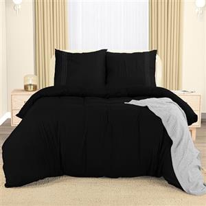 Utopia Bedding Copripiumino Matrimoniale 240x220 - Copripiumino In Microfibra Di Poliestere 240x220cm + Federe Ricamate 65x65cm - Nero