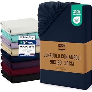 Utopia Bedding Lenzuolo con Angoli, Una Piazza - 90x190x30 cm - Blu Navy - Microfibra di Poliestere Spazzolato - Lenzuolo Sotto con Angoli Elasticizzato