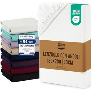 Utopia Bedding Lenzuolo con Angoli, Una Piazza - 180x200x30 cm - Bianco - Microfibra di Poliestere Spazzolato - Lenzuolo Sotto con Angoli Elasticizzato