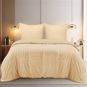 Utopia Bedding Seersucker Copripiumino Una Piazza e Mezza - Microfibra Copripiumino 200x200cm + Federe 80x80cm - Beige