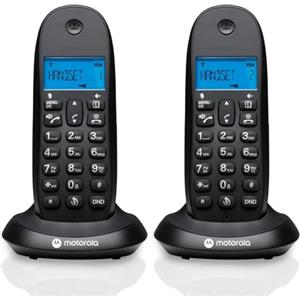 Motorola C1002CB+ - Confezione da 2 telefoni cordless digitali DECT - Modalità blocco chiamate, ID chiamante, vivavoce, rubrica da 50 numeri, schermo retroilluminato - Nero