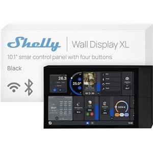 Shelly Wall Display XL Nero - 10.1 Pannello di Controllo Smart WiFi, 4 Pulsanti, Termostato, Relè Integrato 5A, Richiede Neutro, Sensori LUX, Altoparlanti Stereo, Alexa e Google, Home Assistant