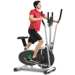 Neezee Ellittiche Per La Casa - 2 IN 1 Cyclette Per Cross Trainer Con Sedile, Monitor LCD Intelligente, Resistenza Regolabile, Allenamento Migliorato Per Tutto Il Corpo, Fino a 120 KG (Argento)