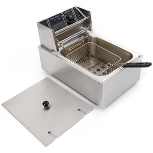 GMSLuu Friggitrice elettrica da 2500 W, 6 l, in acciaio inox, professionale, friggitrice ad olio, con tecnologia a zona fredda, 60 ~ 200 °C, con cestino e coperchio