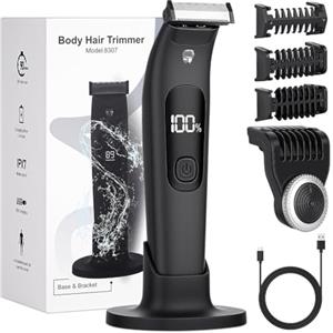 AOOTE Rasoio Elettrico Corpo Uomo, USB-C Uomo Depilatore Intimo Ricaricabile, con LED lampada e Display LED, Depilatore Corpo Uomini, IPX7 per Uso a Secco e Bagnato, per Viso, Torace, Ascelle, Gambe