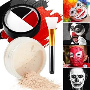 Afflano Halloween Clown Makeup 3 Kit, Nero Rosso Bianco Viso Colore Corpo + Polvere Trucco + Pennello Trucco Per Bambini Adulti Colori Viso Per Vestire Costumi Joker Effetti Speciali SFX Cosplay