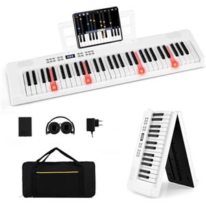 COSTWAY Tastiera Pianoforte Pieghevole a 61 Tasti, Tastiera Elettronica con Funzione MIDI, Cuffie, Pedale Sustain, Pianoforte Digitale Portatile per Principianti (Bianco)