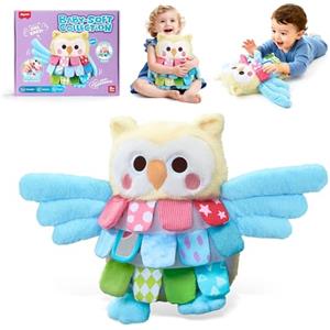 JoyCat Giochi Montessori Neonato 0 3 6 12 Mesi, Peluche Gufo Giochi Sensoriale con Specchio, Tummy Time Morbidi di attività Giocattoli Educativi Interattivo, Regalo Neonato 0 3 6 9 Mesi