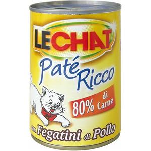 Monge LeChat Paté Ricco con Fegatini di Pollo - Lattina 400g per Gatti, Cotto a Vapore e Senza Conservanti