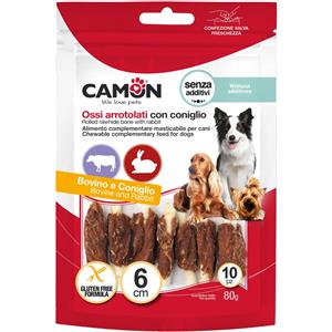 Camon Snack per Cani Mini Ossi Arrotolati con Coniglio - 10 Pezzi da 6 cm, 80g, Gluten Free e Senza Additivi