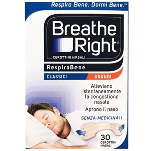Breathe Right Cerotti Nasali Grandi - 30 Pezzi per Migliorare la Respirazione e Ridurre il Russamento