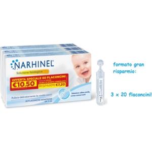 Narhinel Soluzione Fisiologica Isotonica 20 Flaconcini Monodose da 5 ml per Igiene Nasale
