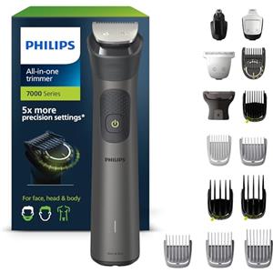 Philips Rifinitore All-in-One Philips serie 7000, Multigroom 15 in 1 per viso, testa e corpo, 26 impostazioni di lunghezza (0,5-20 mm). Un unico strumento, massima precisione (modello MG7950/15)