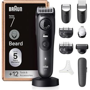 Braun Regolabarba Uomo Series 7, +12 Strumenti Da Barbiere, Lama ProBlade Affilata a Vita, Fino A 120 Minuti Di Autonomia, Selettore Di Precisione Con 40 Lughezze E Blocco, BT7545, Grigio