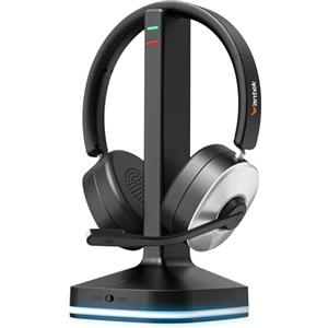 Wantek Cuffie Bluetooth con Microfono,Cuffie Wireless con Cancellazione del Rumore e Microfono,USB dongle e stazione di ricarica,Pulsante Mute per PC,Laptop,Ufficio,Call center