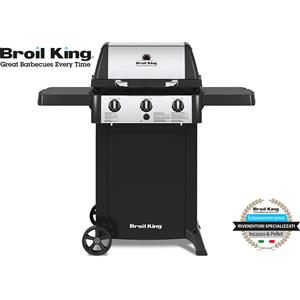 BROIL KING GEM 310 Broil King Barbecue a gas, Tre bruciatori tubolari, Due griglie in ghisa trattata, Ripiani laterali pieghevoli