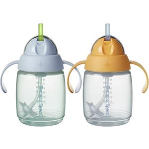 Tommee Tippee Tazza Trainer con Cannuccia, 240 ml, Agevola il Passaggio alla Tazza per i Bambini dai 6 Mesi in Su, con Cannuccia in Silicone e Manici Ergonomici, Blu e Arancione, Confezione da 2