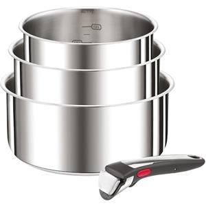 Tefal Ingenio Preference On L898S3 - Set di 3 casseruole, Manico Rimovibile, Adatto al Forno Fino a 250 °C, Senza Manico, Adatto per Tutti i Piani Cottura, a induzione, in Acciaio Inox, 16/18/20 cm