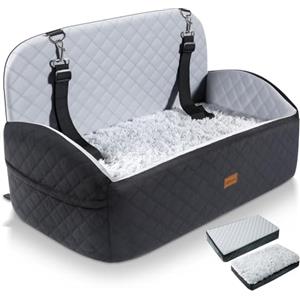 Gimars Reversibile Seggiolino Auto Per Cani conPeluche Lungo/Corto Cuscino sedile Per Cani Piccoli/Medi Fino A 27kg, Sfoderabile Lavabile Trasportino Per Cani Auto Con 13cm 28D Egg-Crate Schiuma, L