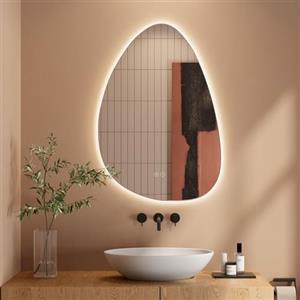 Dripex Specchio Bagno LED 80 x 55 cm Specchio Bagno Retroilluminato irregolare con Luce Anti Nebbia 3 Temperature Colore e Dimmerabile HD Specchio da Parete Moderno-IP44