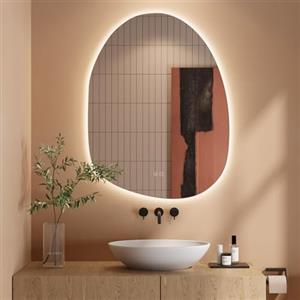 Dripex Specchio Bagno LED 90 x 68 cm Specchio Bagno Retroilluminato irregolare con Luce Anti Nebbia 3 Temperature Colore e Dimmerabile HD Specchio da Parete Moderno-IP44