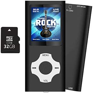 Tabmart 32GB Lettore MP3, Tabmart Metal Hi-Fi Capacità Di Musicale Portatile Lettore MP4 Ad Alta Risoluzione Con 1,8 Pollici Schermo MP3 Lettore Multifunzione 18 Ore Di Riproduzione Continua, Nero