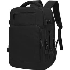ZHXX zaino easyjet 45x36x20,bagaglio a mano,30L zaino aereo con compartimento dedicato per laptop da 15,6", Tasca nascosta, foro USB e foro cuffie.Nero pieno.