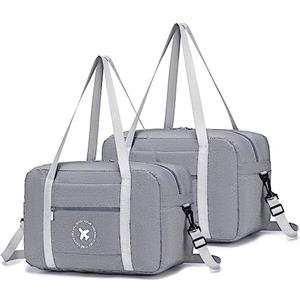 BAGZY Bagaglio a Mano 40x20x25 2PCS Borsone da Viaggio 20L Grande Pieghevole Leggero Borsa Palestra Valigia Cavalcabile Trolley Impermeabile Borsa a Tracolla Borsa Sportiva Borsa per Weekend (Grigio)
