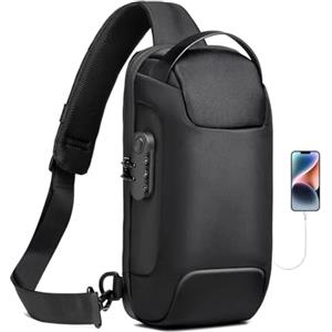 SPAHER Antifurto Zaino Monospalla Uomo Borse Piccole a Tracolla con USB Business Borsa a Spalla Impermeabile per Scuola Outdoor Ciclismo Viaggio Hiking Multitasche Piccolo Zaino Nero