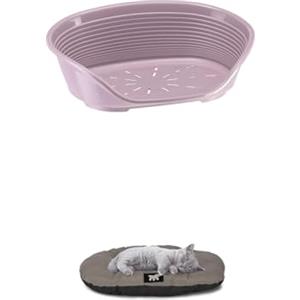 Ferplast Cuccia per Cani e Gatti in plastica Lavabile, Traspirante e Antiscivolo, con Cuscino Imbottito in Cotone, 49 x 36 x 17.5 cm Glicine