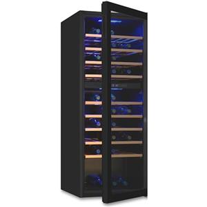 Exquisit Frigorifero per vino a 2 zone, spazio per 78 bottiglie, 194 litri, ventilatore a ricircolo, 9 ripiani in legno, display digitale della temperatura, WS2-78-GTE-160G nero
