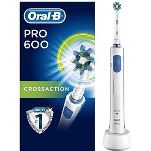 Oral-B Pro 600 Spazzolino Elettrico Ricaricabile PRO 600 CrossAction, 1 Testina di Ricambio, bianco