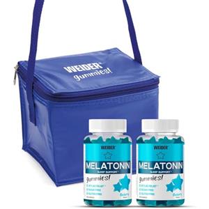 Weider PACK DUO Melatonin Gummies + Borse Isotermiche Regalo (2x60 gummies) Sapore Mirtillo, 1mg melatonina/caramelle gommose, Contro l'insonnia e jet-lag, Allevia i disturbi del sonno (per 4 mesi)